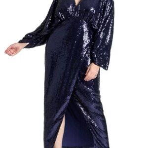 Eloquii Navy Sequin Long Sleeve Dress